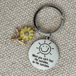 Engraved Silver Keychain with Flower Charm